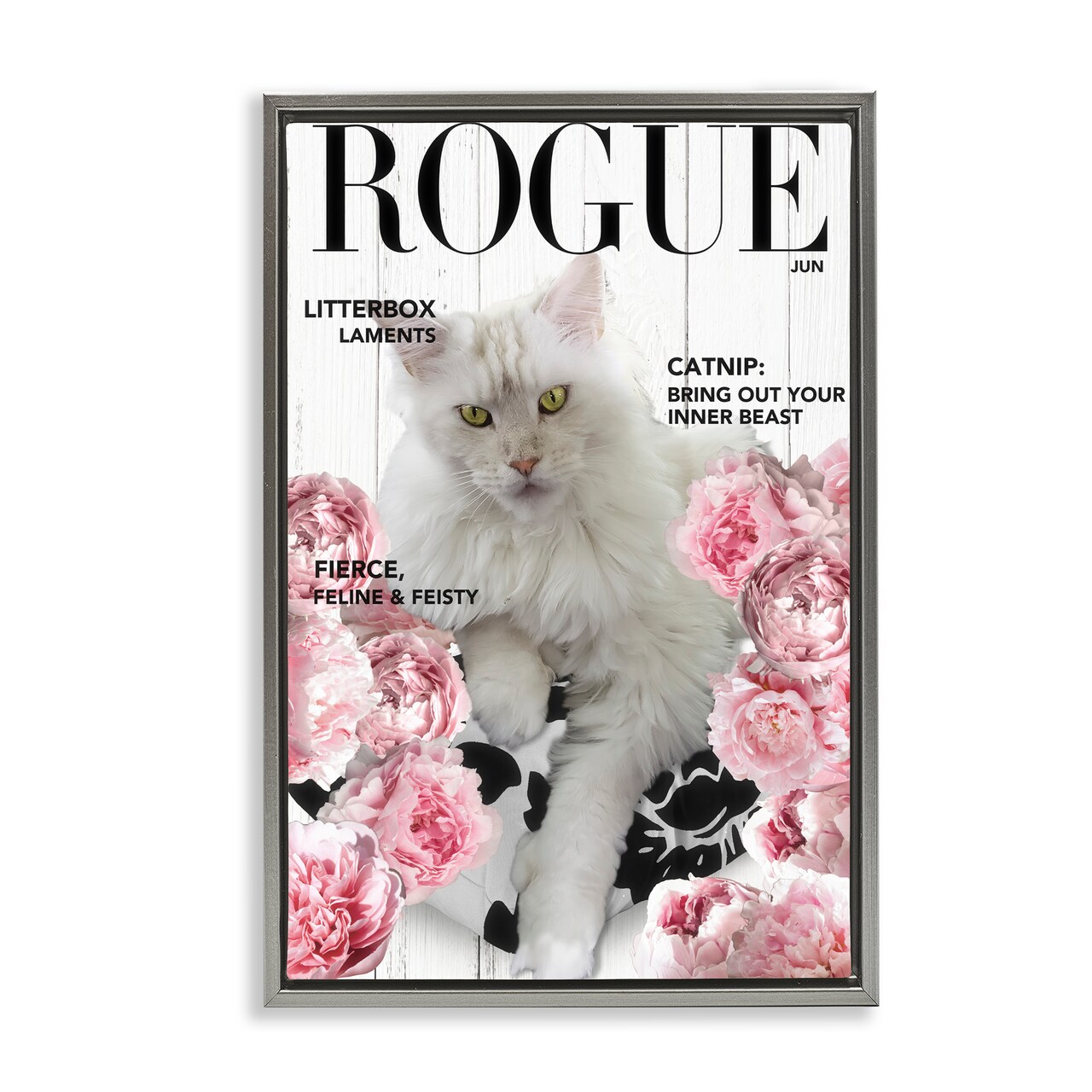 Stupell Industries Funny Floral Cat Magazine Floating Frame, design by Sasha